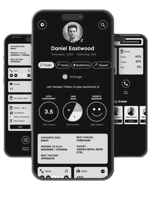 Padel Mates App: Buchungsansicht mit Datumsauswahl, Sport-Filtern und freien Zeitslots.